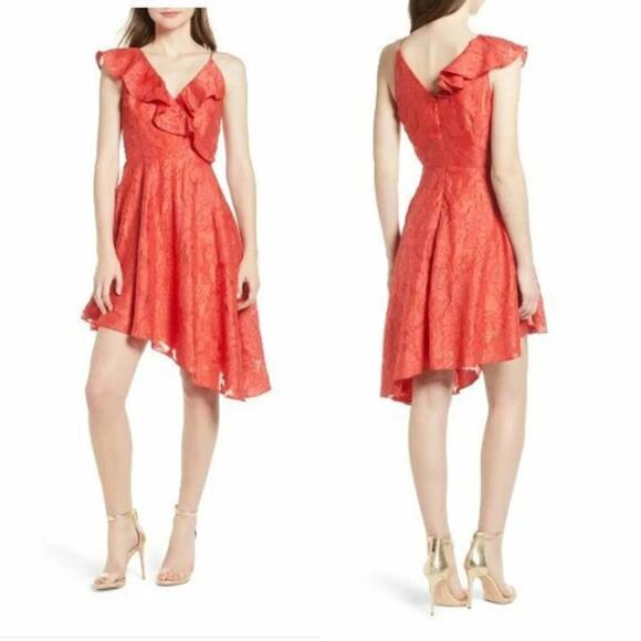 Keepsake Dresses & Skirts - Keepsake Radar Ruffle Asymmetric Cocktail Burnout Mini Dress Red Womens Medium